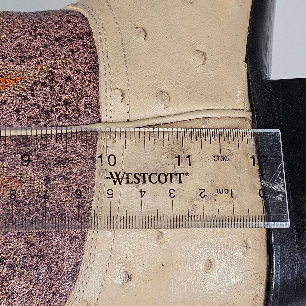 Vintage Sedona West Men's Ostrich Leather Western Boots Tan Brown 7D - Picture 10 of 12